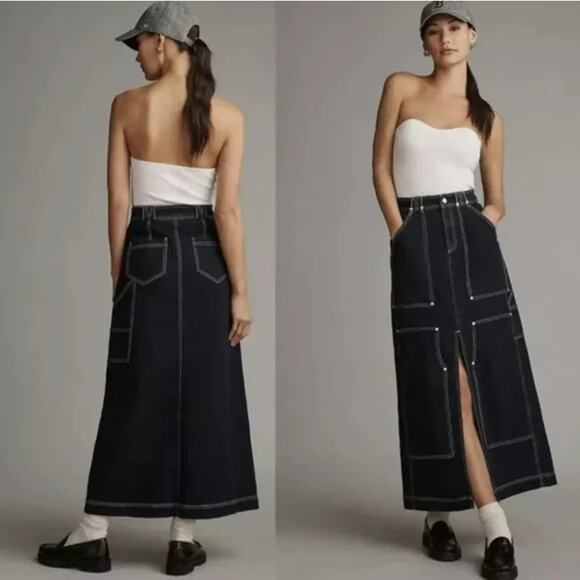 NWT pilcro carpenter maxi denim high front slit skirt grunge 2 S 90s anthro - Picture 2 of 8